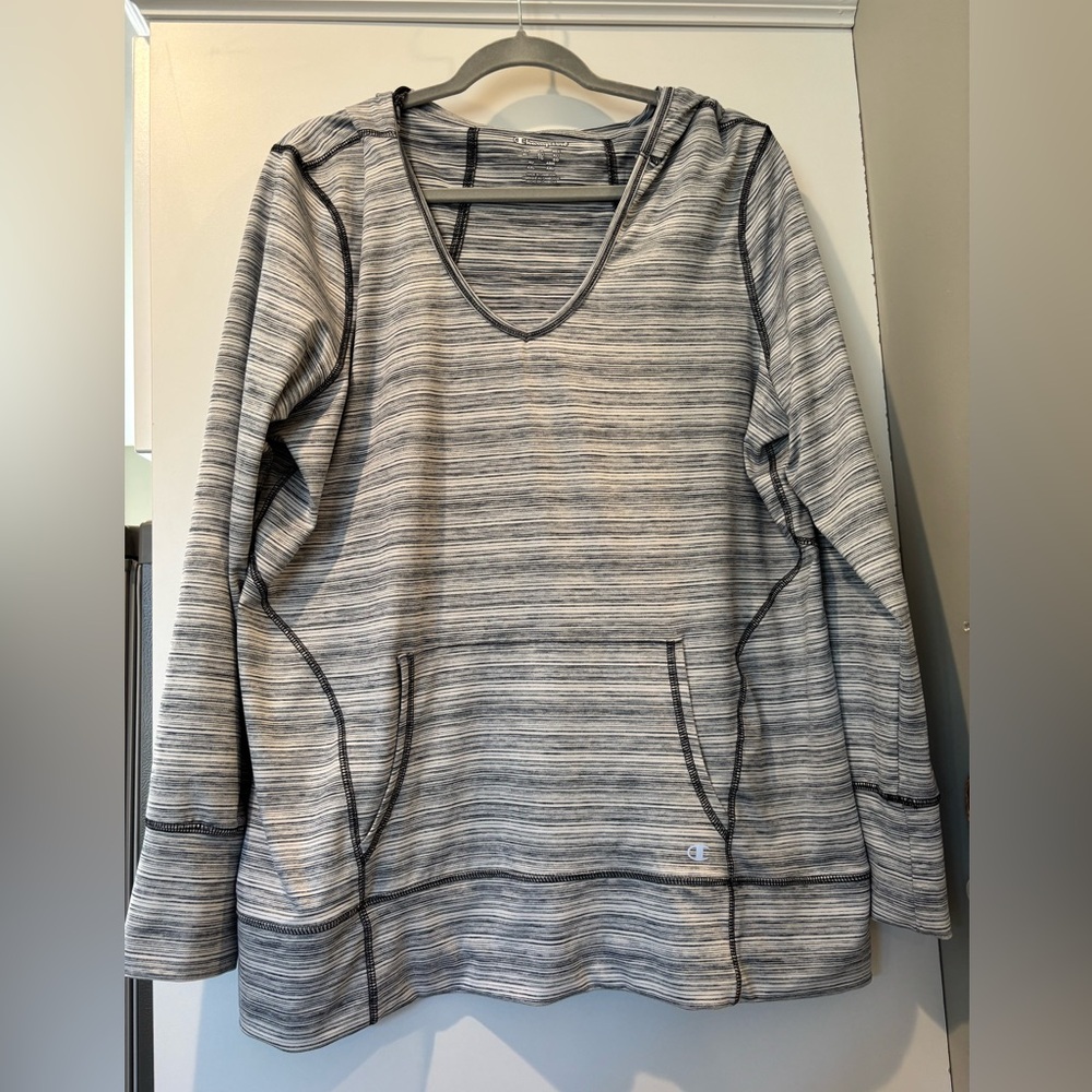 Champion Striped Gray V-Neck Hoodie size XL NWOT